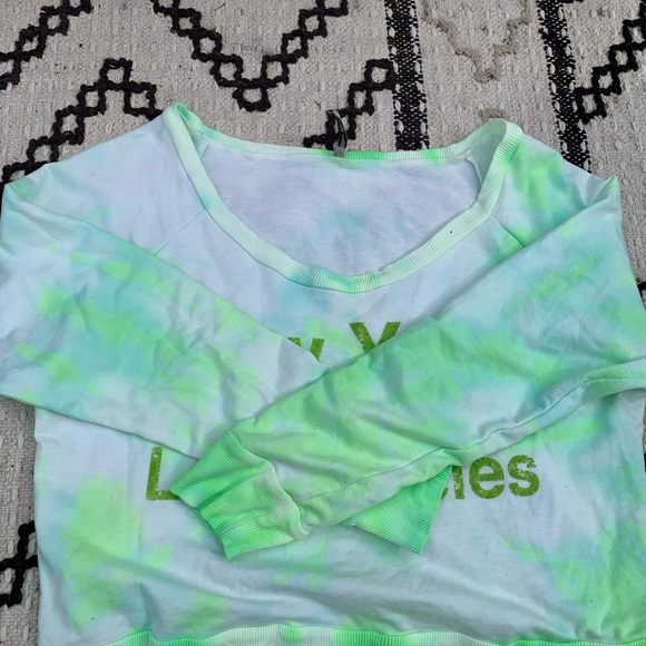 NWT neon green/white tie dye L/S crop sweatshirt - Picture 5 of 16